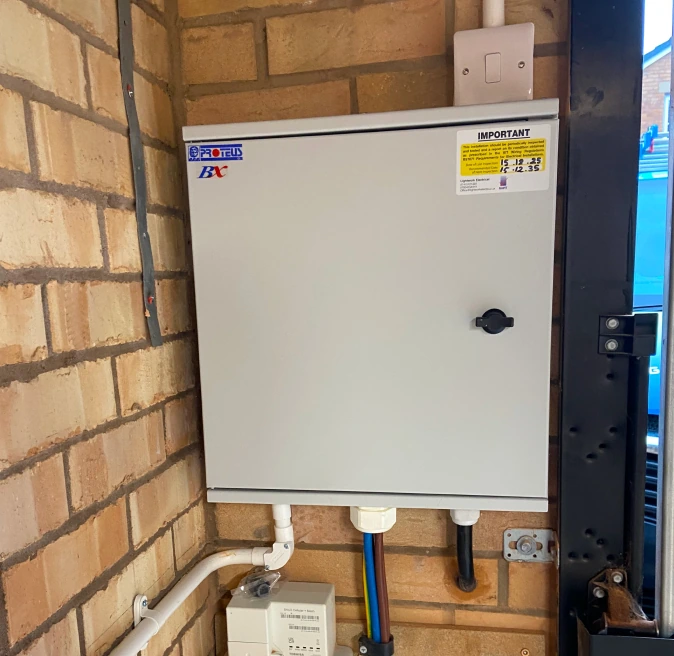 Professional commercial electrician at work