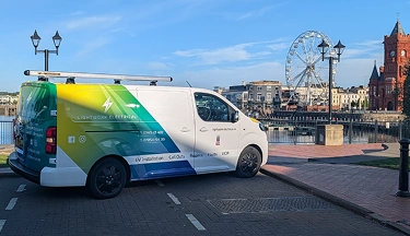 Lightwork Electrical van at Cardiff Bay waterfront