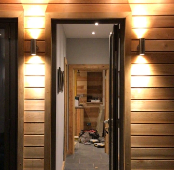 Outdoor lights being installed by a South Wales electrician