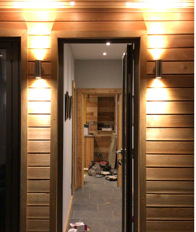 Outdoor lighting installation being carried out